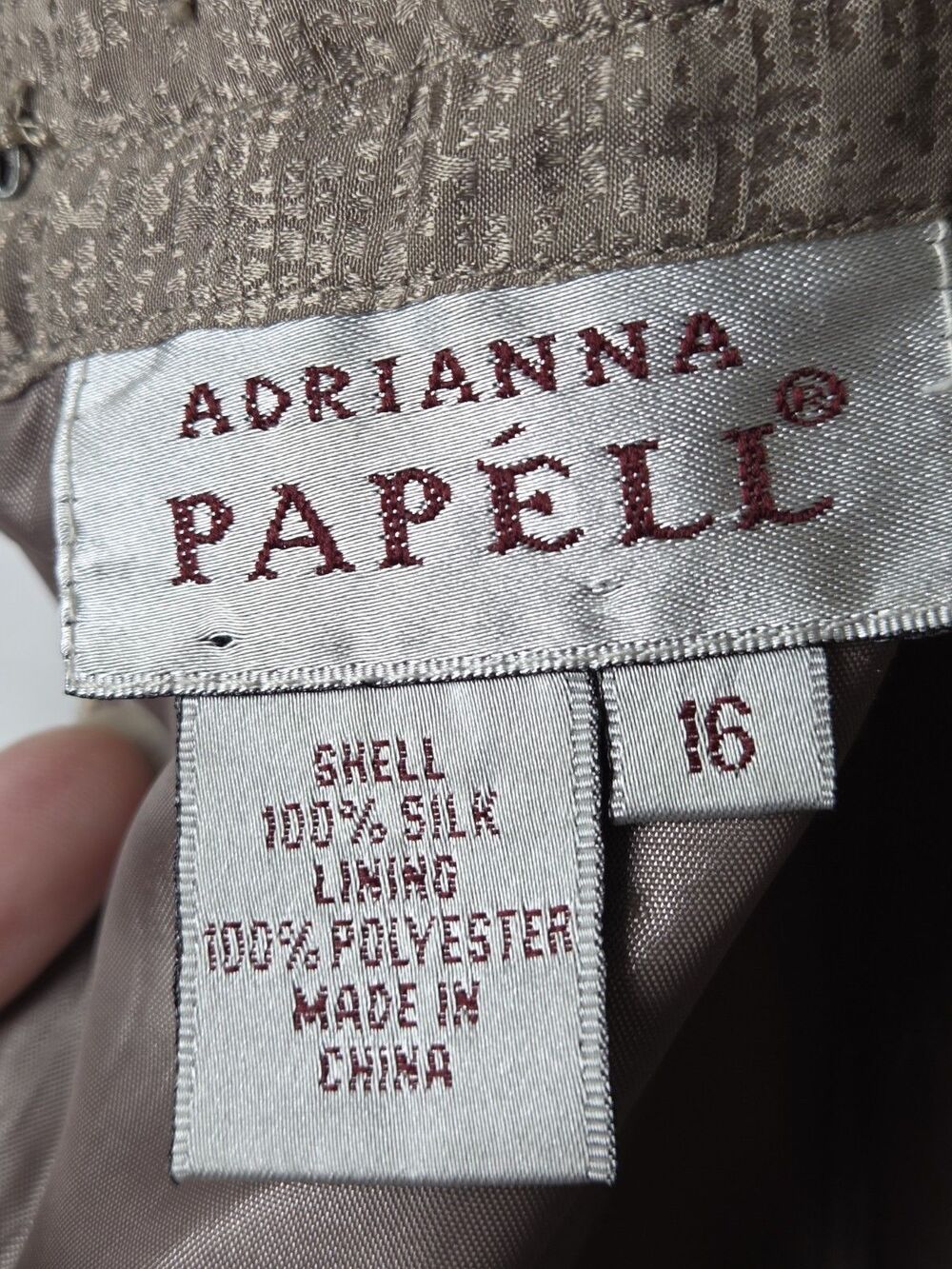 Adrianna Papell Silk Pencil Skirt Size 16 Taupe Textured Sheath Lined Classic - Picture 8 of 9